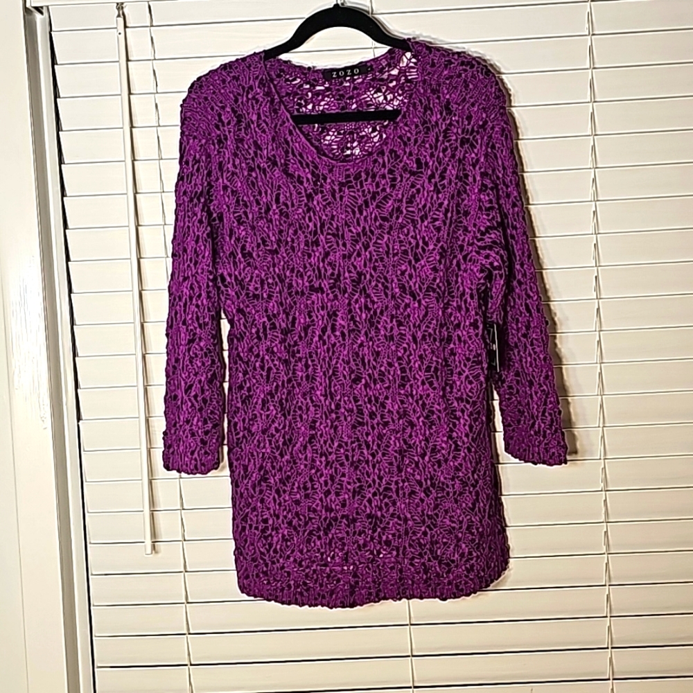 ZOZO Crochet Scoop Neck Sweater Vivid Magenta Size Large NWT